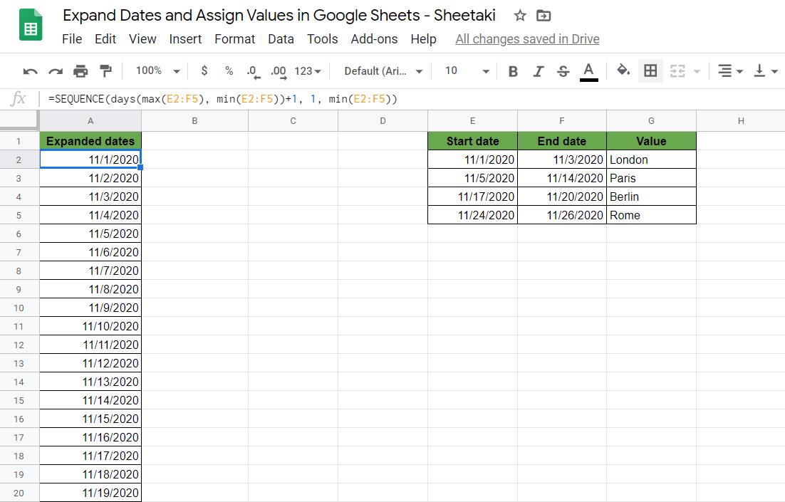 Cách mở rộng ngày và chỉ định giá trị cho ngày trong Google Sheets
